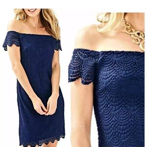 NWT retail $198 Lilly Pulitzer Jade Dress - Navy Shell Scalloped Lace -sm